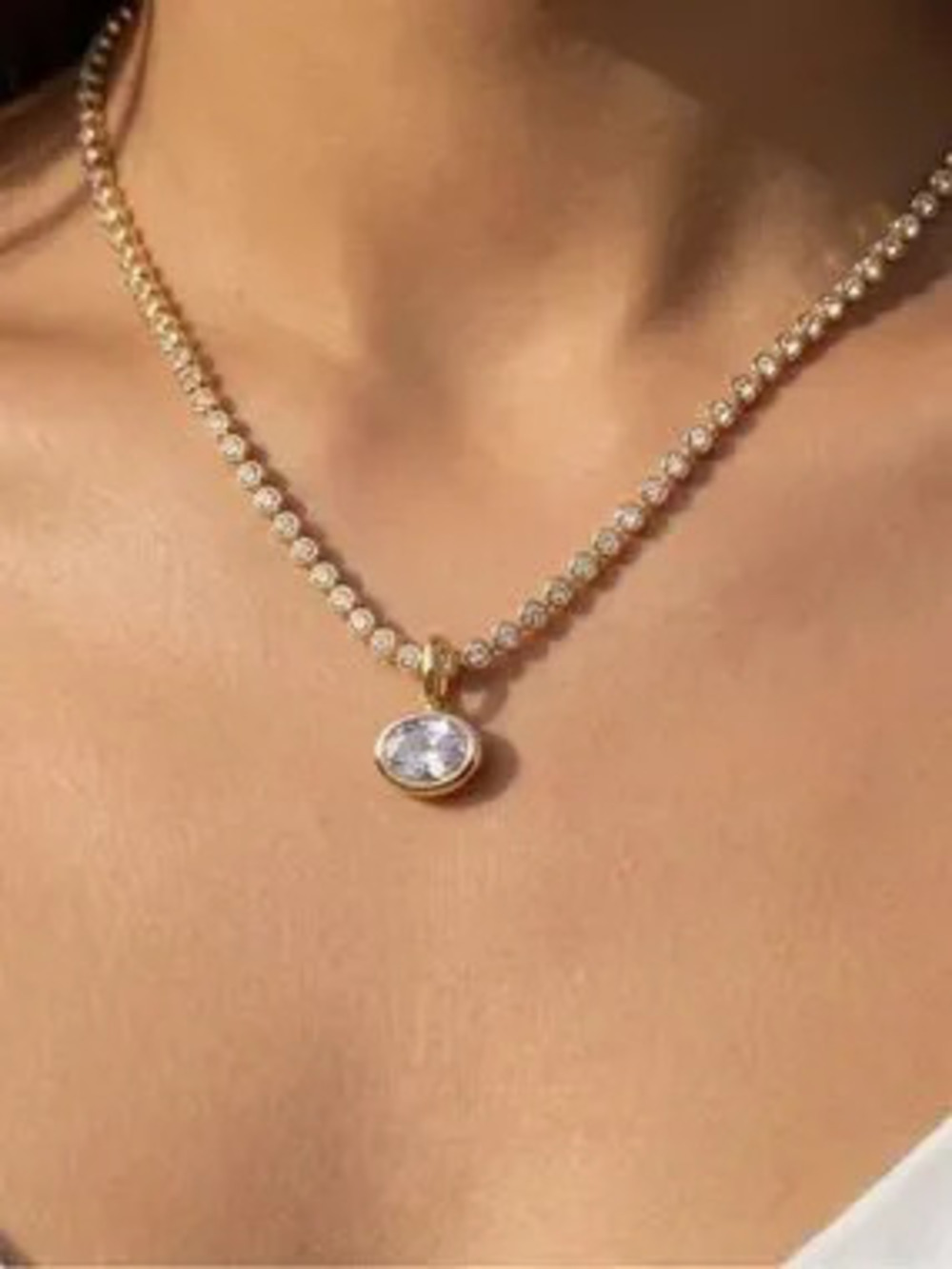 GOLD CZ BEZEL TENNIS NECKLACE (8703)